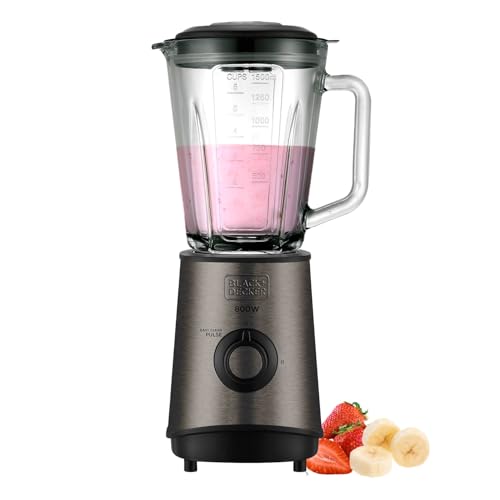 BLACK+DECKER – Standmixer mit Glaskanne 800W | 1,5 L Messbehälter | 4 Hochleistungs-Edelstahlklingen | Mehrstufige Geschwindigkeiten + Pulse-Funktion