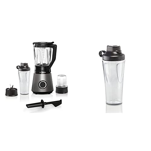 Bosch Standmixer VitaPower Serie 4 MMB6177S, Edelstahl-Klingen Made in Germany, 1,5l ThermoSafe Glasbehälter, 0,6l To-Go-Flasche, 30,000 U/min, 1200