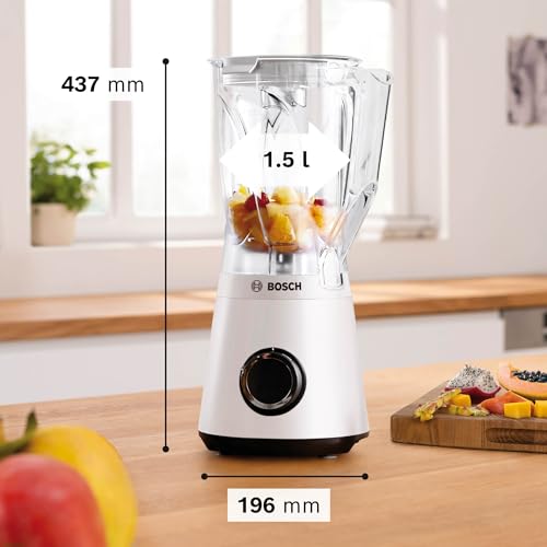 Bosch Standmixer Smoothie Maker, 1200 W, 1,5l Kunststoff-Mixbehälter (Tritan), weiß, spülmaschinenfeste Teile, 30.000 U/min, Made in Europe
