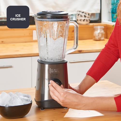 BLACK+DECKER – Standmixer mit Glaskanne 800W | 1,5 L Messbehälter | 4 Hochleistungs-Edelstahlklingen | Mehrstufige Geschwindigkeiten + Pulse-Funktion