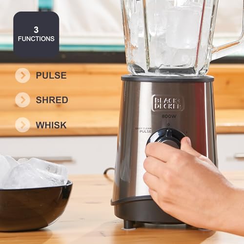 BLACK+DECKER – Standmixer mit Glaskanne 800W | 1,5 L Messbehälter | 4 Hochleistungs-Edelstahlklingen | Mehrstufige Geschwindigkeiten + Pulse-Funktion