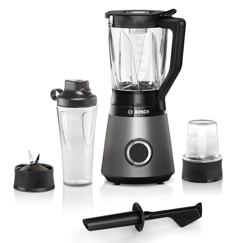 Bosch Standmixer, Smoothie Maker, 30,000 U/min, 1200 W, Edelstahl-Messer, 1,5l ThermoSafe Glasbehälter, 0,6l ToGo-Flasche, Zerkleinerer, Made in