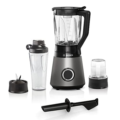 Bosch Standmixer VitaPower Serie 4 MMB6177S, Edelstahl-Klingen Made in Germany, 1,5l ThermoSafe Glasbehälter, 0,6l To-Go-Flasche, 30,000 U/min, 1200