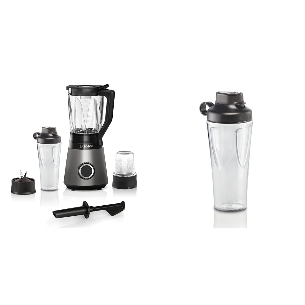 Bosch Standmixer VitaPower Serie 4 MMB6177S, Edelstahl-Klingen Made in Germany, 1,5l ThermoSafe Glasbehälter, 0,6l To-Go-Flasche, 30,000 U/min, 1200