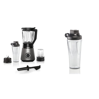 Bosch Standmixer VitaPower Serie 4 MMB6177S, Edelstahl-Klingen Made in Germany, 1,5l ThermoSafe Glasbehälter, 0,6l To-Go-Flasche, 30,000 U/min, 1200