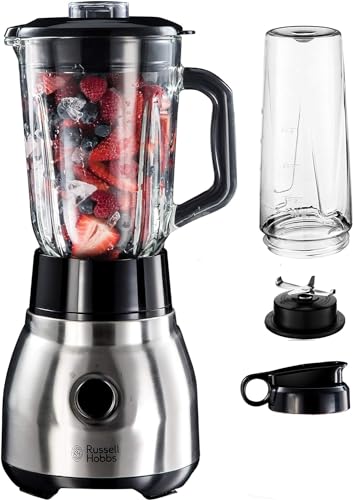 Bundle Set: Russell Hobbs Standmixer 2-in-1 [1,5l Glasbehälter Mixer & 0,6l Mini Smoothie Maker -To-Go-Trinkflasche inkl. Deckel] 23821-56 + Russell