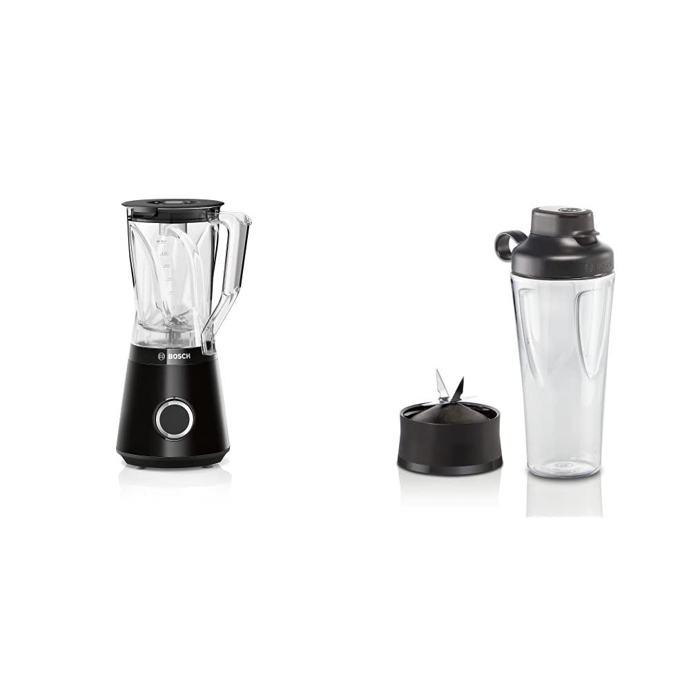 Bosch Standmixer VitaPower Serie 4 MMB6141B, Edelstahl-Klingen Made in Germany, 1,5l 1200 W, schwarz & Bosch ToGo-Flasche MMZBT01B