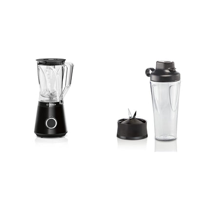 Bosch Standmixer VitaPower Serie 4 MMB6141B, Edelstahl-Klingen Made in Germany, 1,5l 1200 W, schwarz & Bosch ToGo-Flasche MMZBT01B