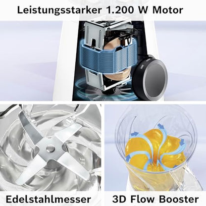 Bosch Standmixer Smoothie Maker, 1200 W, 1,5l Kunststoff-Mixbehälter (Tritan), weiß, spülmaschinenfeste Teile, 30.000 U/min, Made in Europe