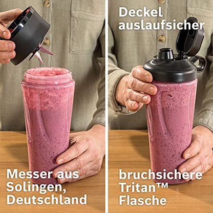 Bosch MMB6141B Standmixer VitaPower Serie 4, 1200 W, 30,000 U/min, 1,5 L Behälter Tritan, Schwarz & Set ToGo-Flasche MMZBTK1B, Smoothie-ToGo-Flasche