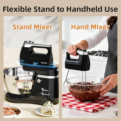 Handmixer für die elektrische Küche 2 in 1 4,8 Liter und Mixer mit kippbarem Kopf 250 Watt 5 Geschwindigkeitsstufen mit Turbo Boost Haushaltsmixer