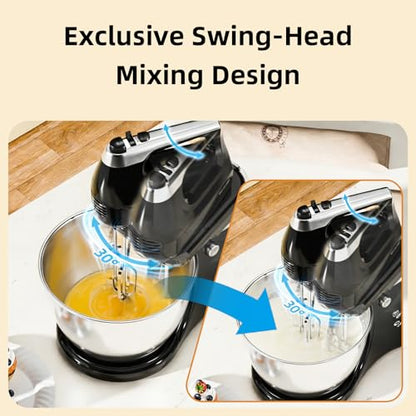Handmixer für die elektrische Küche 2 in 1 4,8 Liter und Mixer mit kippbarem Kopf 250 Watt 5 Geschwindigkeitsstufen mit Turbo Boost Haushaltsmixer