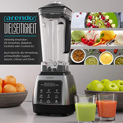 Arendo - Standmixer 2000 Watt mit Touchpanel - Hochleitungsmixer - 2L - 9 Geschwindigkeitsstufen – max. 24.000 U/min - Pulsfunktion – Timer – 5