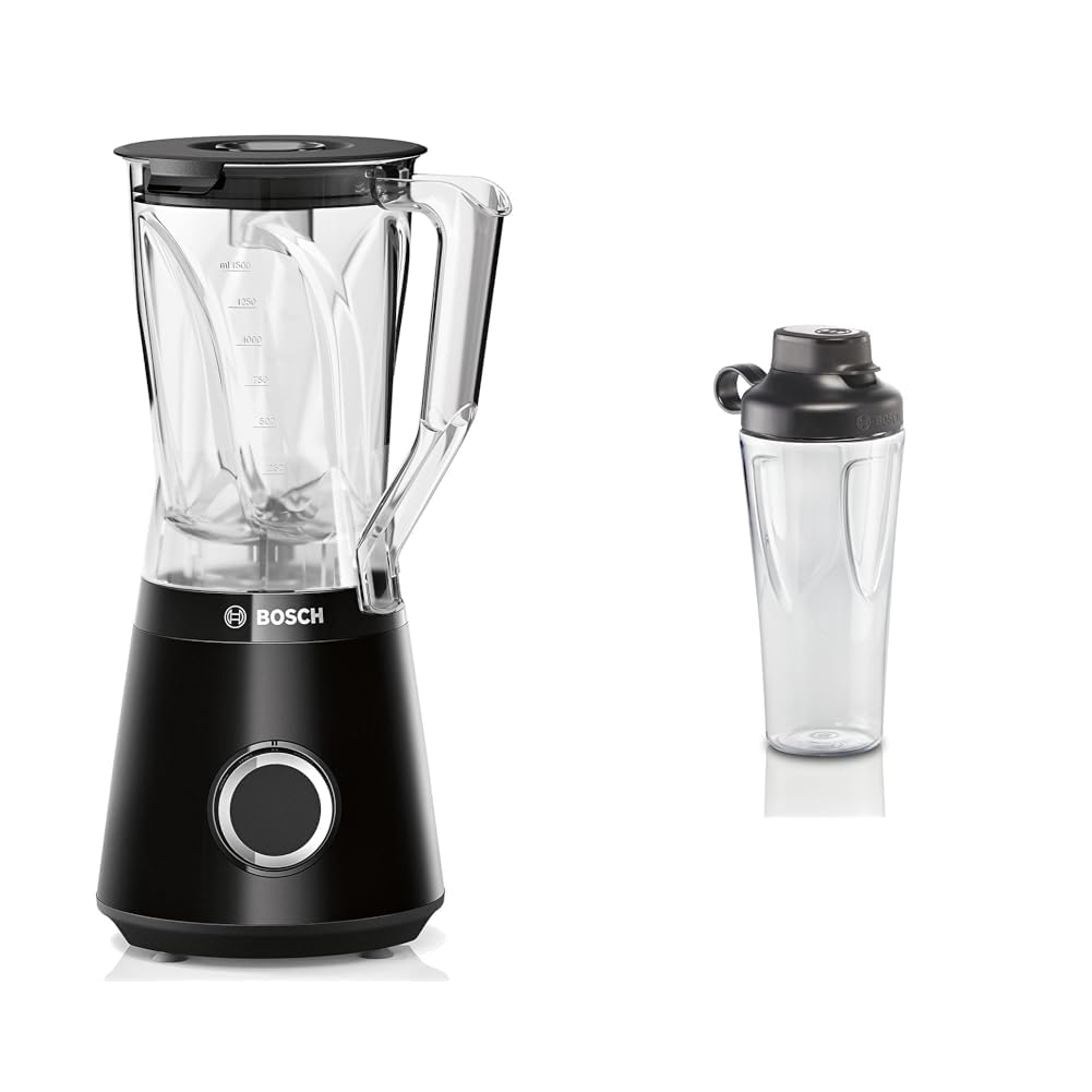 Bosch Standmixer VitaPower Serie 4 MMB6141B, Edelstahl-Klingen Made in Germany, 1,5l 1200 W, schwarz & Bosch ToGo-Flasche MMZBT01B