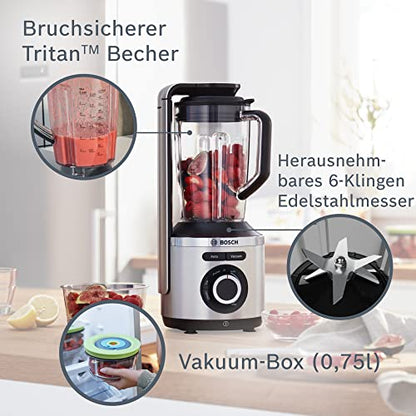 Bosch Vakuum-Standmixer, Smoothie Maker, 37.000 U/min, 1000 W, 4 Automatikprogramme, Vakuum- Frischhaltebehälter, VitaPower Serie 8 MMBV622M