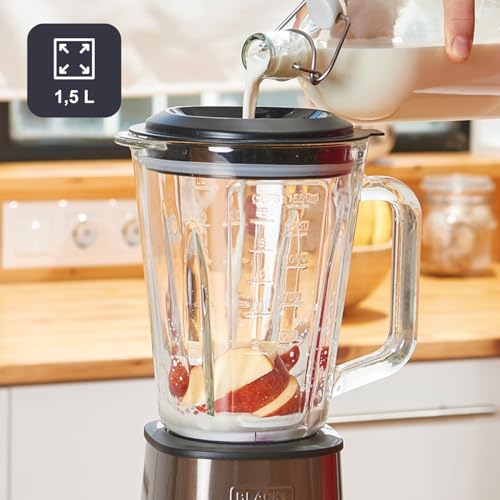 BLACK+DECKER – Standmixer mit Glaskanne 800W | 1,5 L Messbehälter | 4 Hochleistungs-Edelstahlklingen | Mehrstufige Geschwindigkeiten + Pulse-Funktion
