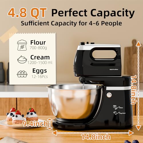 Handmixer für die elektrische Küche 2 in 1 4,8 Liter und Mixer mit kippbarem Kopf 250 Watt 5 Geschwindigkeitsstufen mit Turbo Boost Haushaltsmixer