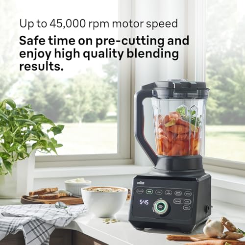 Braun PowerBlend 9 JB9040BK Hochleistungs-Standmixer mit 1600 Watt Motor, 2 l Tritan-Behälter, 18 Programme, 10 Geschwindigkeiten, Schwarz