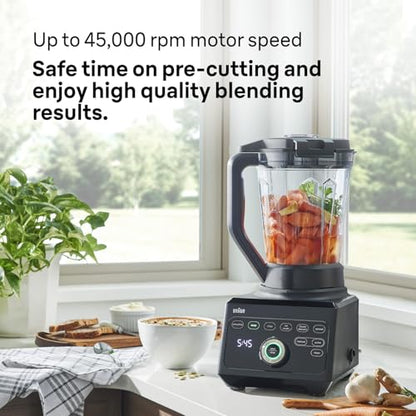 Braun PowerBlend 9 JB9040BK Hochleistungs-Standmixer mit 1600 Watt Motor, 2 l Tritan-Behälter, 18 Programme, 10 Geschwindigkeiten, Schwarz