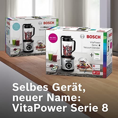 Bosch Vakuum-Standmixer, Smoothie Maker, 37.000 U/min, 1000 W, 4 Automatikprogramme, Vakuum- Frischhaltebehälter, VitaPower Serie 8 MMBV622M