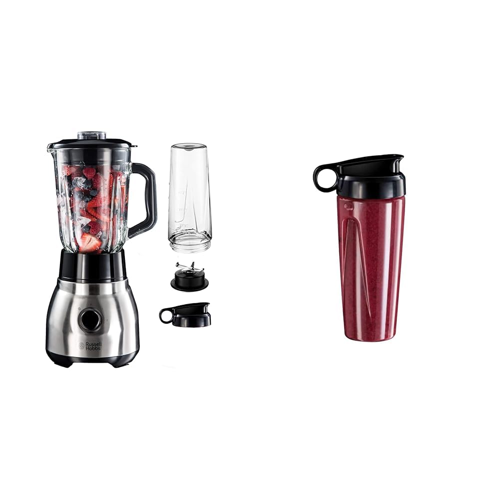 Bundle Set: Russell Hobbs Standmixer 2-in-1 [1,5l Glasbehälter Mixer & 0,6l Mini Smoothie Maker -To-Go-Trinkflasche inkl. Deckel] 23821-56 + Russell