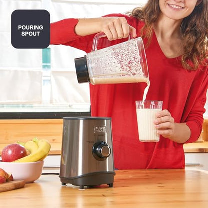 BLACK+DECKER – Standmixer mit Glaskanne 800W | 1,5 L Messbehälter | 4 Hochleistungs-Edelstahlklingen | Mehrstufige Geschwindigkeiten + Pulse-Funktion