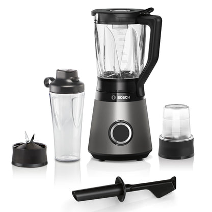 Bosch Standmixer, Smoothie Maker, 30,000 U/min, 1200 W, Edelstahl-Messer, 1,5l ThermoSafe Glasbehälter, 0,6l ToGo-Flasche, Zerkleinerer, Made in